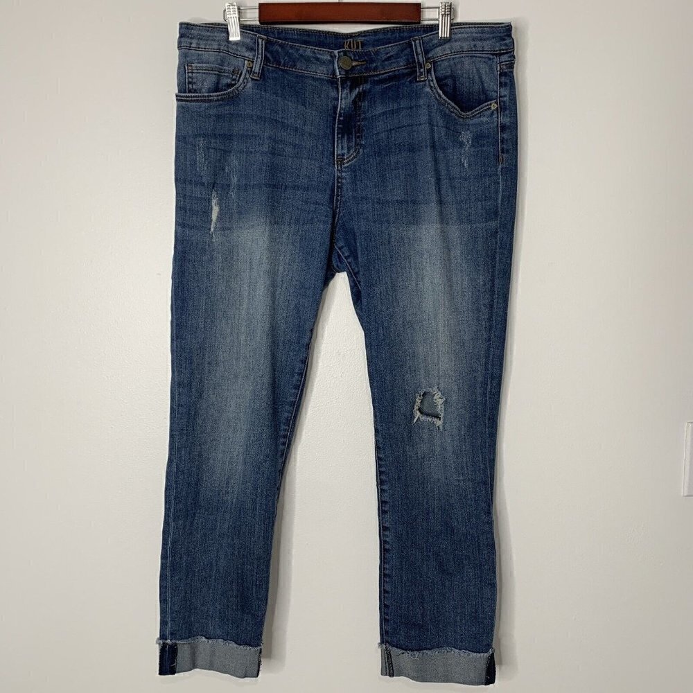 Kut From The Kloth Ankle Straight Leg‎ Rolled Cuff Denim Blue Jeans Sz 14